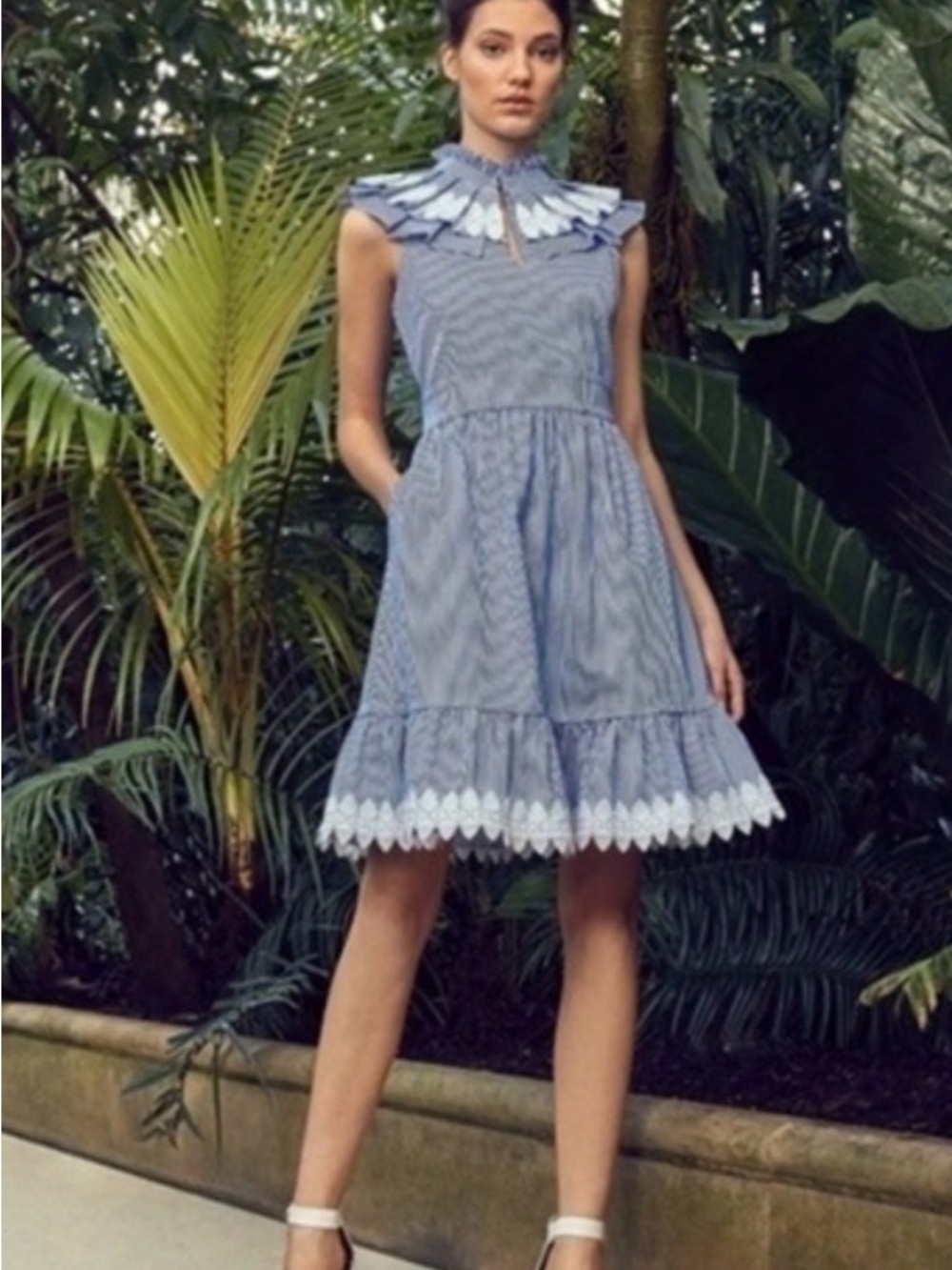 Ted baker kikkii size 2 us 4-6 Blue Striped Ruffle-Neck Women's Dress - Picture 5 of 9